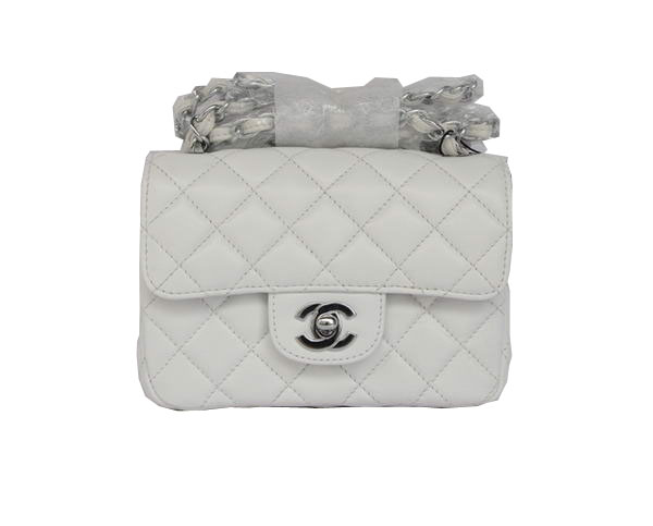 7A Replica Cheap Chanel Classic mini Flap Bag 1115 White Sheepskin Silver Hardware